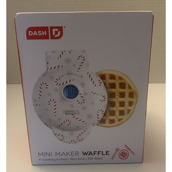 Dash Mini Snowflake Waffle Maker White Peppermint Candy Cane 4" Non Stick - Picture 1 of 10